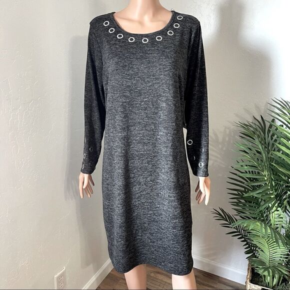 Tacera Gray Grommet Neckline Shift Dress Sz XL - Picture 2 of 13